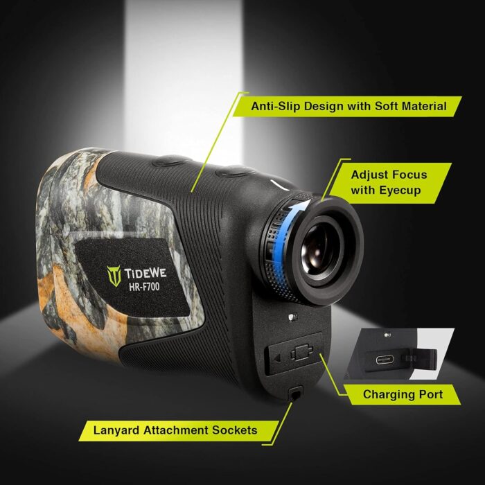 TIDEWE Hunting Rangefinder with Rechargeable Battery, 700/1000Y Camo Laser Range Finder 6X Magnification, Distance/Angle/Speed/Scan Multi Functional Waterproof Rangefinder with Case - Image 6