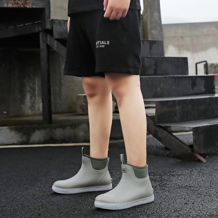 Mens Deck Boots, Saltwater Fishing Booties Rubber Waterproof Ankle Rain Boots, High-performance Footwear Chelsea Boots for Gardening Fishing Boating Camping Sailing - Image 6