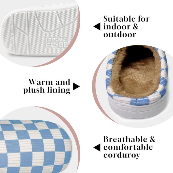 Checkered Memory Foam Slippers - Women's & Men's Soft Warm Bedroom House Slippers with Faux Fur Lining - Indoor/Outdoor - Pink, White, Black - Size 8/9 - Image 5