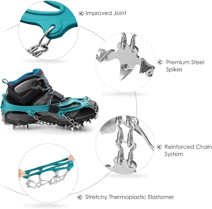 Crampons Ice Cleats Traction Snow Grips for Boots Shoes Women Men Anti Slip 19 Stainless Steel Spikes Safe Protect for Hiking Fishing Walking Climbing Mountaineering - Image 3