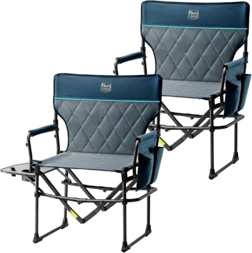 TIMBER RIDGE Aluminum Camping Directors Chair with Side Table Pocket, Portable Folding Heavy Duty Lawn Chair for Fishing Trip Picnic Concert Outdoor 400lbs, Navy 2 Pack