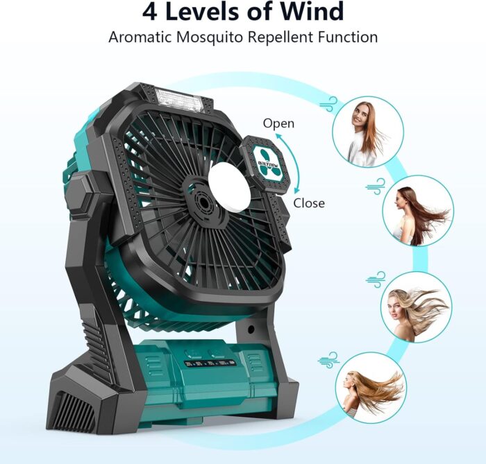Portable Fan Rechargeable, 20000mAh Cordless Battery Powered Fan with LED Lantern, USB C Battery Operated for Travel Bedroom Home Camping Tent Office Beach Desk Fishing Table - Image 3