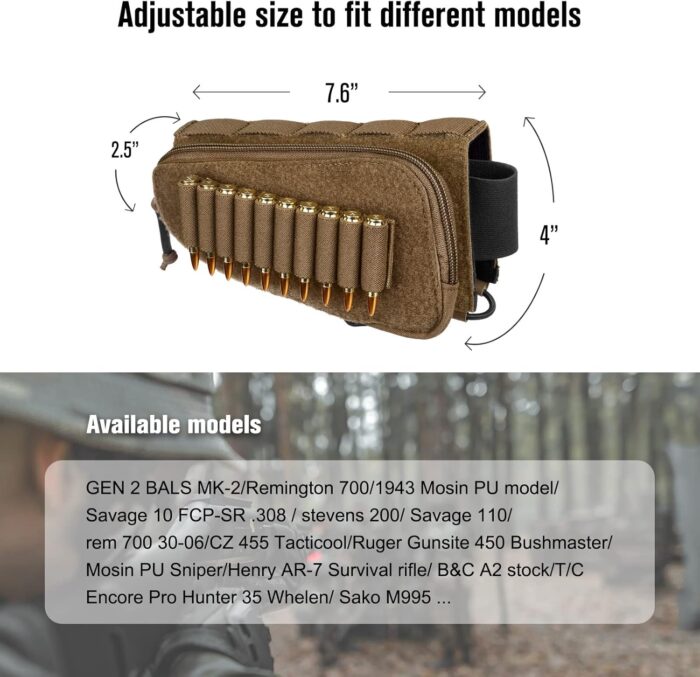 PETAC GEAR Tactical Buttstock Rifle Stock Pack/Adjustable Shell Holder Cheek Rest Pouch for Long Action … - Image 6