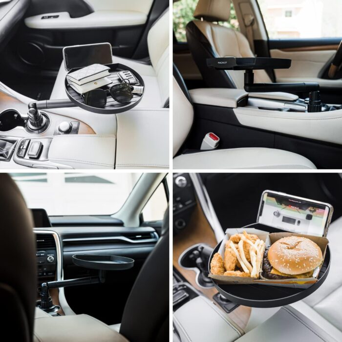 Macally Cup Holder Tray for Car - Adjustable Car Tray Table - Perfect Car Food Tray for Eating with Phone Slot and Swivel Arm - Car Organizer - Image 6
