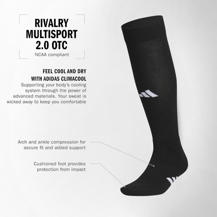 adidas Rivalry Field Team Sports Socks for Men, Women, Youth, Boys and Girls, Moisture-Wicking, NCAA Compliant - Image 2