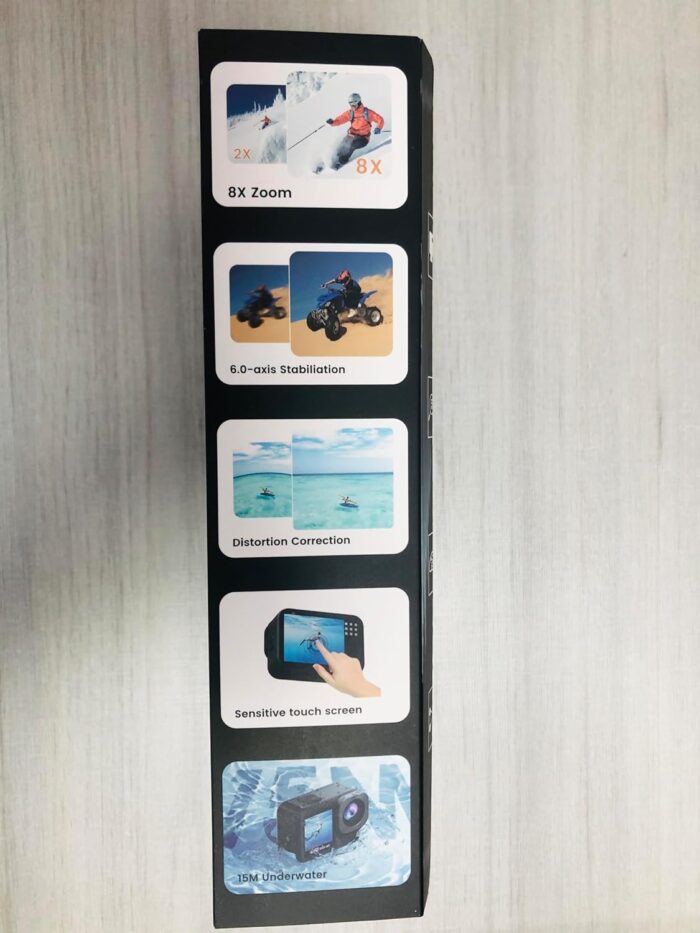 4K60FPS Waterproof Action Camera,48MP 15M Bare Underwater Camera with 64GB Card,8X Zoom Touch Screen SportsCamera,6-axis EIS Motorcycle Camera with Remote Control Distortion Correction - Image 10