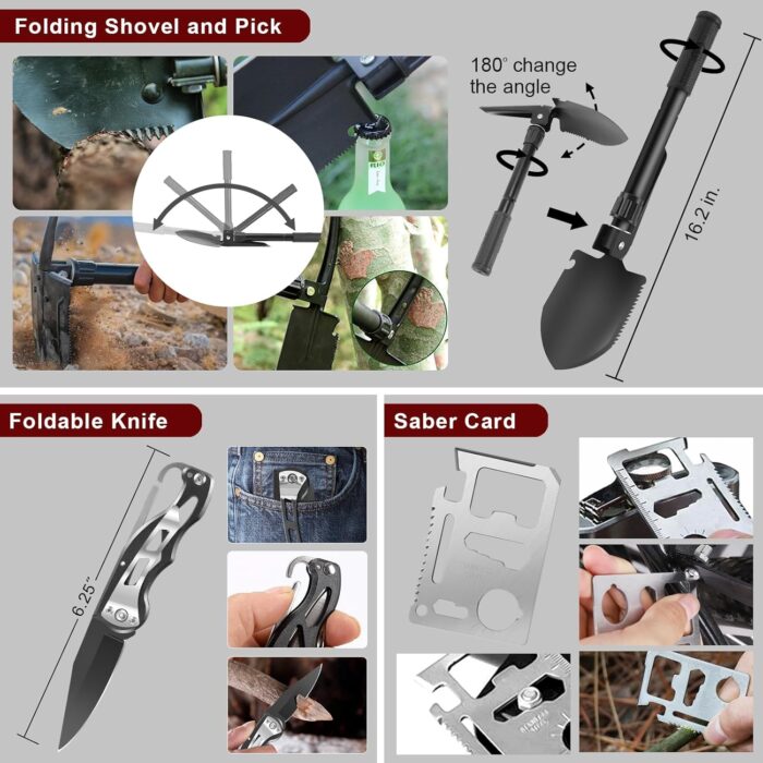 Gifts for Father's Day Men - 118-in-1 Survival Kits - Military-Grade Survival Gear for Outdoor Adventures, Disaster Preparedness, Car/Home/Office Emergency Kit with First Aid Supplies - Image 3