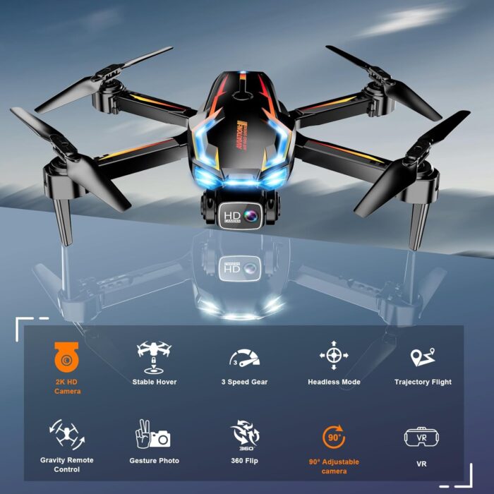 Drone with Camera for Adults, 2K HD FPV Drones with Upgrade Altitude Hold, One-Key Take Off/Landing, Speed Adjustment, Headless Mode, 2 Batteries, Toys Gifts for Teen Boys Girls, Beginner - Image 3