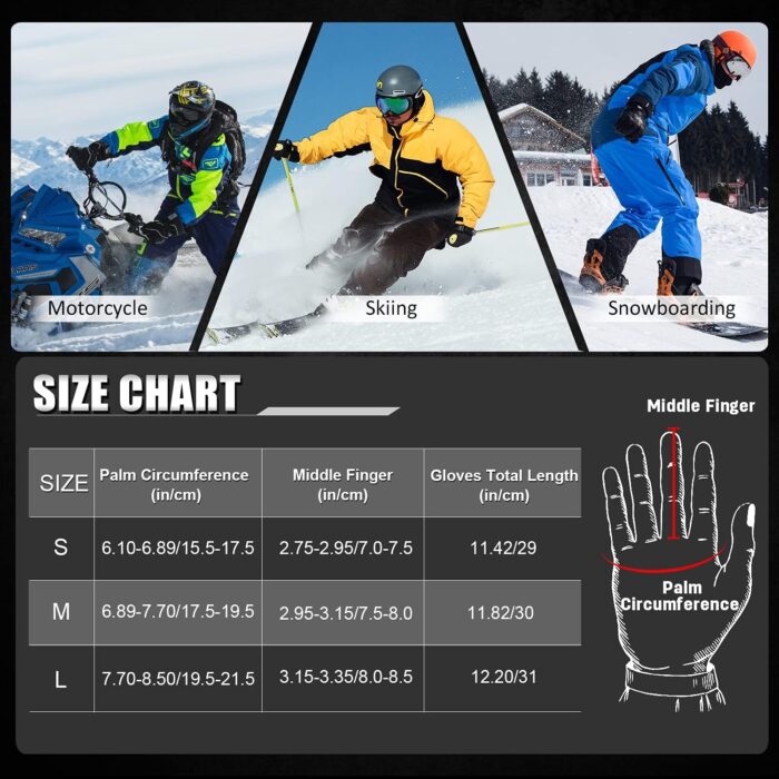 MCTi Ski Gloves,Winter Waterproof Snowboard Snow 3M Thinsulate Warm Touchscreen Cold Weather Women Gloves Wrist Leashes - Image 6