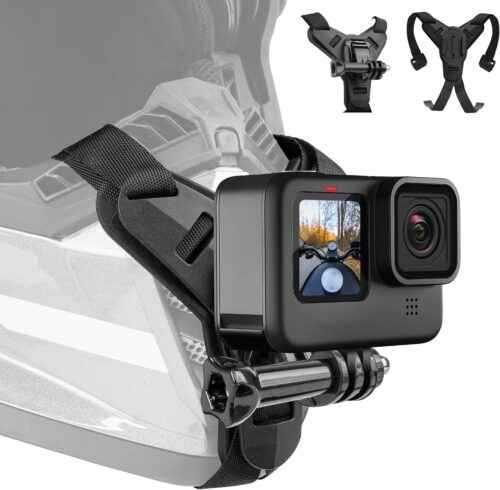 Helmet Mount for GoPro, Motorcycle Chin Strap Attachment with Extension J Hook Dirt Bike Holder Mounting Accessories for Go Pro Max Hero 13 12 11 10 9 8 Insta360 X5 X4 X3 DJI Action 3 4 5 Pro AKASO