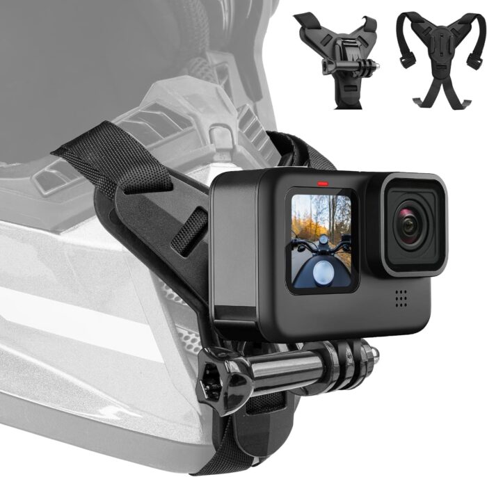 Helmet Mount for GoPro, Motorcycle Chin Strap Attachment with Extension J Hook Dirt Bike Holder Mounting Accessories for Go Pro Max Hero 13 12 11 10 9 8 Insta360 X5 X4 X3 DJI Action 3 4 5 Pro AKASO