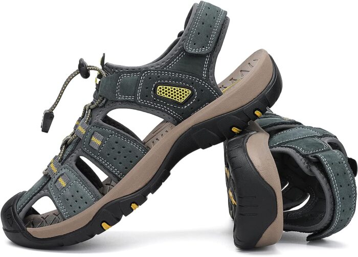 FLARUT Men's Sport Sandals Outdoor Hiking Sandals Closed Toe Leather Athletic Lightweight Trail Walking Casual Sandals Water Shoes - Image 7