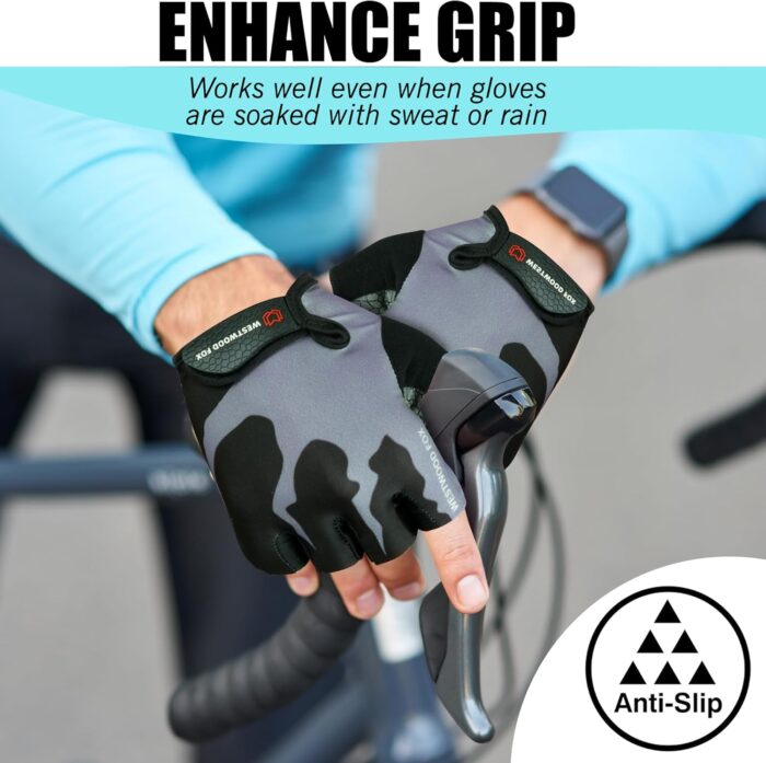 Cycling Gloves Half Finger Unisex Padded Grips Palm Bicycle Summer MTB Bike Gloves for Men Women Non-Slip Fingerless Short Mountain Bike Sports Hiking Climbing Gym - Image 5
