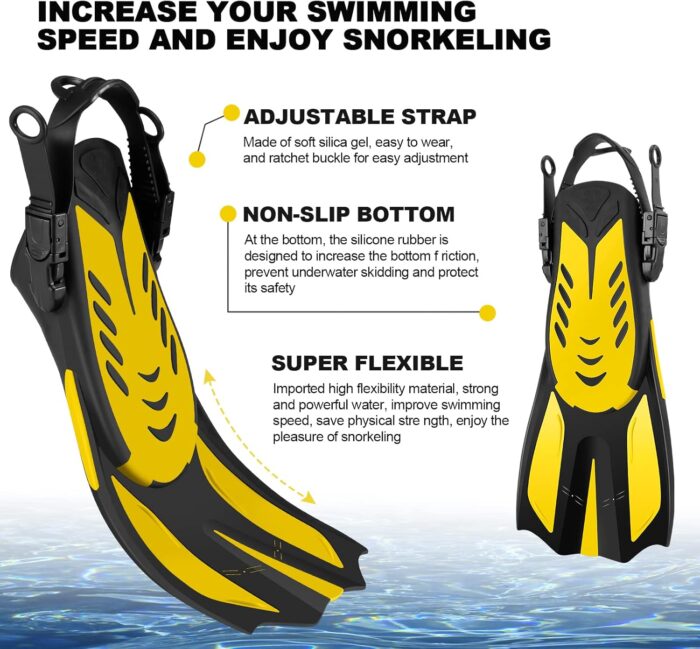 Odoland Snorkeling Packages for Adults & Youth, Full Face Snorkel Mask with Camera Mount, Adjustable Swim Fins, Mesh Bag, Anti-Fog Anti-Leak Scuba Diving Gear for Men & Women - Image 7