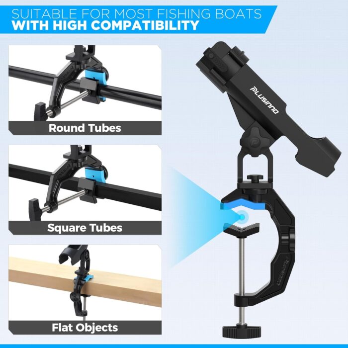 PLUSINNO 1/2/4 Pack Fishing Rod Holders for Boat, Fishing Rod Holder with Enlarge Clamp, Innovative Dual-V Shaped Design, Fit Round/Square Tube Boat Fishing, Fishing Gear, Fishing Gifts for Men - Image 7