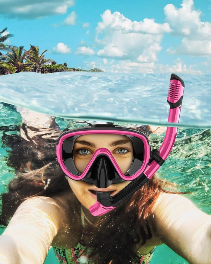 Bairuifu 2 Packs Dry Snorkel Mask Set Snorkeling Gear for Adults Scuba Diving Mask Swimming Glasses Swim Dive Mask Nose Cover Free Diving - Image 6
