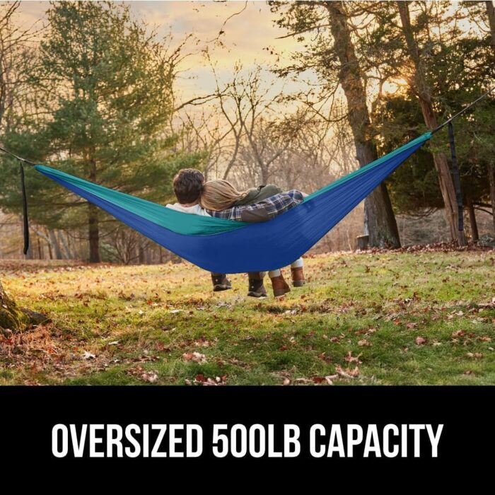 GORILLA GRIP Durable Portable Camping Hammock, Holds 500lbs with Heavy Duty Tree Straps, Comfortable Travel Swing, Camp Hammocks, Easy to Use and Install, Outdoor Essentials, Blue, 10x6.5 FT - Image 3