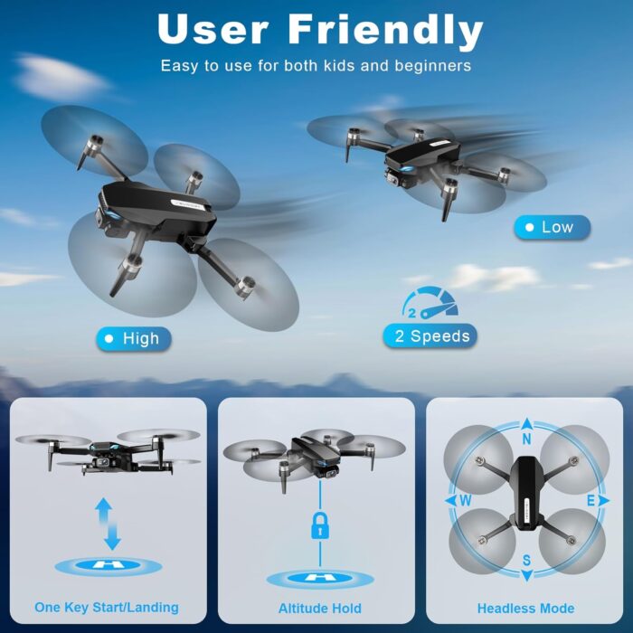 Drone with Camera, 2K HD FPV Drone with Brushless Motor, Altitude Hold, Gesture Selfie, One Key Take Off/Landing, 3D Flips, Waypoint Fly, 2 Batteries, Foldable Mini Drones for Kids and Beginners - Image 5
