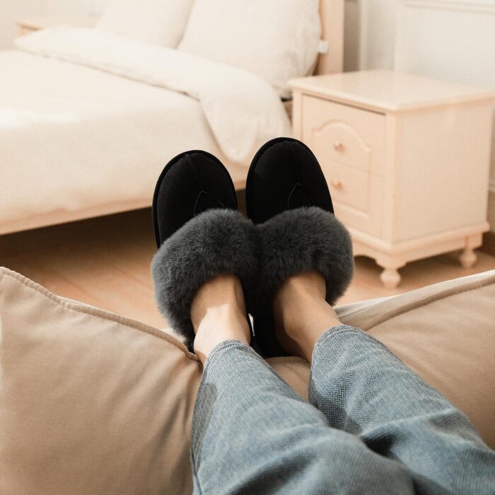Parlovable Womens Fuzzy Slippers Memory Foam Suede House Slippers Faux Fur Indoor Outdoor Shoes - Image 6