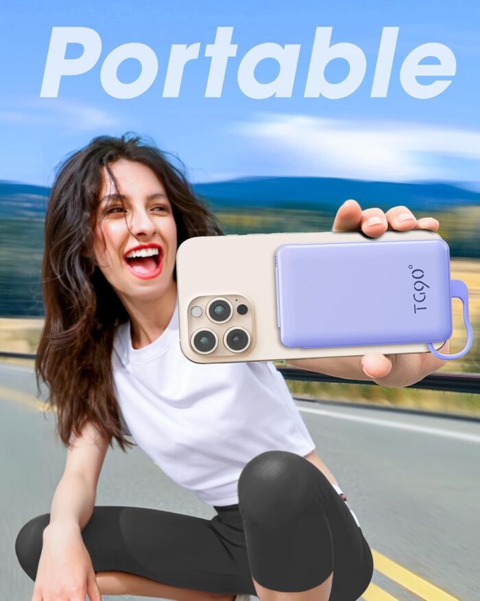 TG90° Portable Phone Charger Ultra Mini Power Bank with Built-in Foldable AC Wall Plug and Cables,5000mAh External Battery Pack Compatible with iPhone and Android Smart Devices - Image 3