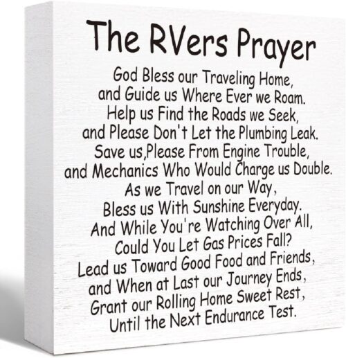 The RV Prayer Sign Wood Block,Funny Camping Decor for Camper,RV Accessories for Inside Travel Trailers,Camping Gifts for Camper, 5"L x 5"W x 1"H