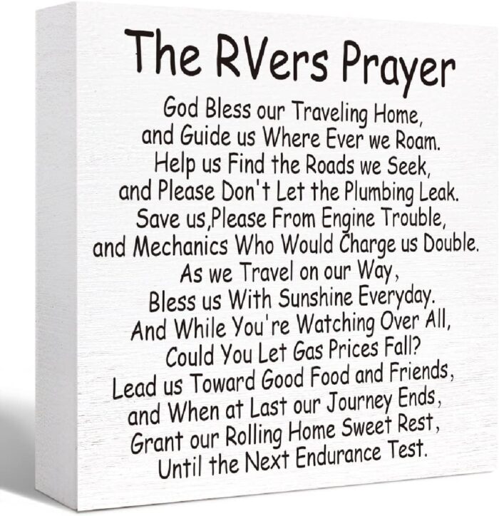 The RV Prayer Sign Wood Block,Funny Camping Decor for Camper,RV Accessories for Inside Travel Trailers,Camping Gifts for Camper, 5"L x 5"W x 1"H