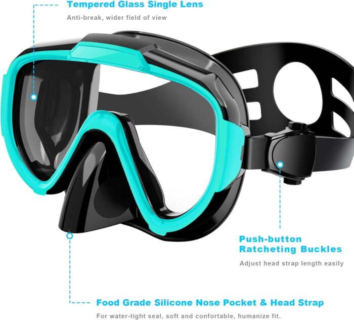 Snorkeling Gear for Adults, Dry Top Snorkel Set with Panoramic Anti-Leak and Anti-Fog Tempered Glass Lens, Adjustable Snorkeling Set for Scuba Diving Swimming Training Snorkel Kit - Image 3
