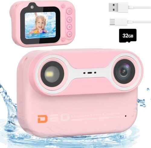 Bestrip Kids Underwater Camera, 1080P HD Waterproof Digital Camera with 2.4" IPS Screen, Birthday Gifts for Boys Girls Children, Toddler Cameras Toys for 3 4 5 6 7 8 9