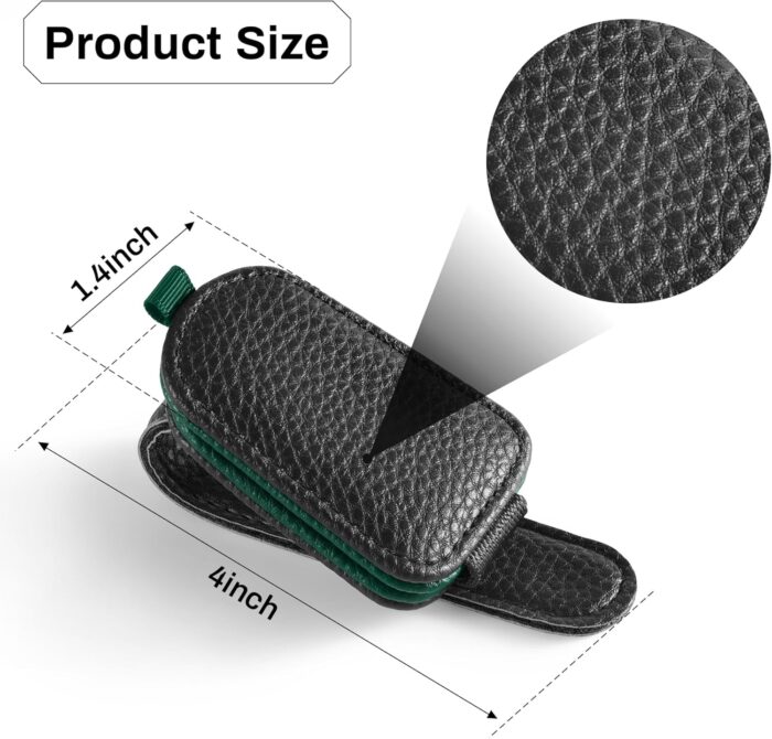 SINGARO Sunglasses Holder for Car, Leather Magnetic Buckle Sun Visor Sunglass Clip, Ticket Card Storage Glasses Clip, Car Interior Accessories for Men and Women（Black-Green） - Image 5