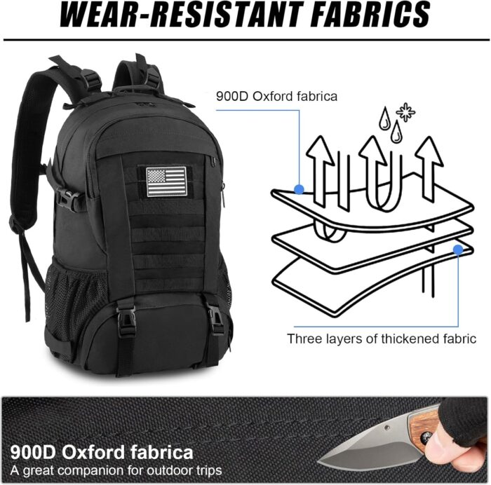 Jueachy Tactical Backpack for Men Hiking Day Pack Molle Military Rucksack Waterproof 30L EDC Bag with USA Flag Patch - Image 7