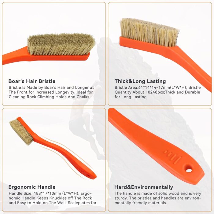 TWO STONES Climbing & Bouldering Brush with Natural Firm Boar's Hair Bristles and Durable Handle, Climbing Chalk Brush Designed for Ultimate Performance on Climbing Wall Indoor or Outdoor - Image 3