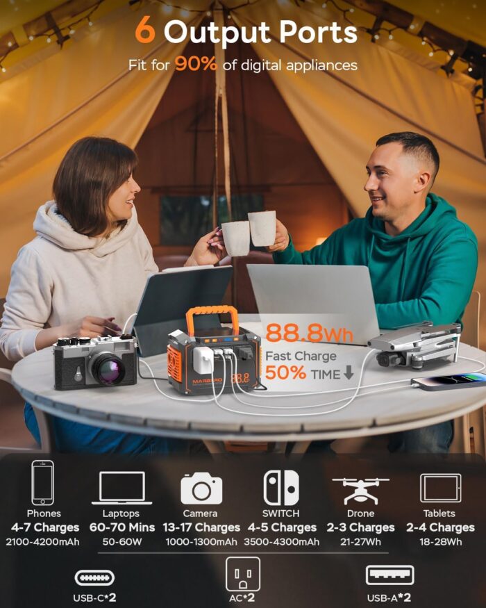 MARBERO Portable Power Station 88.8Wh Solar Generator 150W Peak Lithium Battery Backup Power Bank with LED Light for Home Outdoor Travel Emergency RV Off-Grid Living (Solar Panel Optional) - Image 2