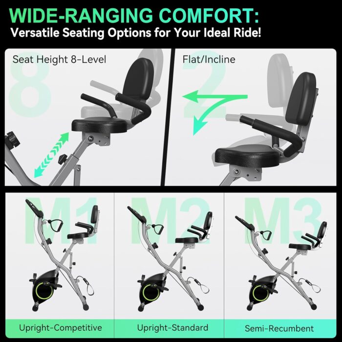 Foldable Exercise Bike Stationary Bikes for Home, 5 IN 1 Indoor Workout Bike, Cycling Bike with 16-Level Quiet Magnetic Resistance, 6.6 LBS Flywheel and 300LBS Capacity, 2025 Designed 817 X-bike - Image 3