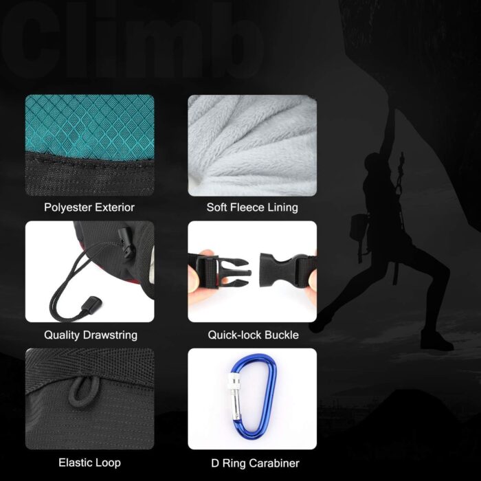 MoKo Rock Climbing Chalk Bag, Bouldering Chalk Pot Bucket with Adjustable Belt & Carabiner Drawstring Climbing Gear - Image 3