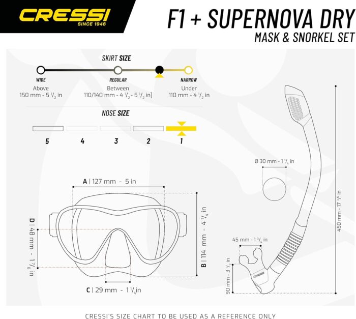Cressi Scuba Diving Snorkeling Kit - Freediving Mask & Dry Snorkel - F1 & Supernova Dry: Designed in Italy - Image 5