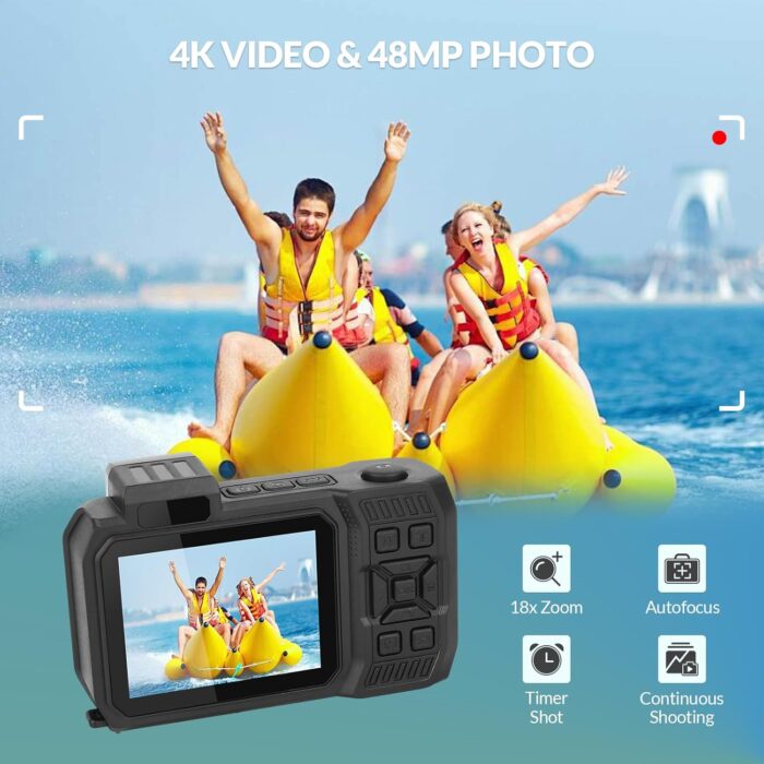 33FT Underwater Camera 4K 30FPS Waterproof Digital Camera with Dual Screens Selfie Built-in 2500 mAh Battery for Snorkeling,Novice Photographer,Black - Image 3