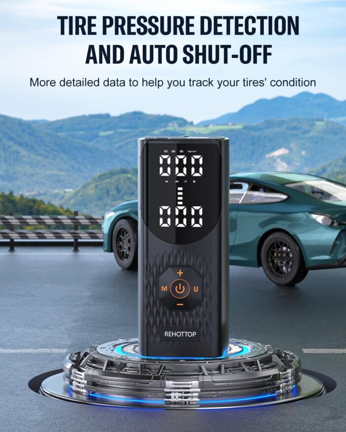 Tire Inflator Portable Air Compressor, 160PSI Air Pump for Car Tires, 4X Fast Inflation Air Compressor, Tire Pump with LED for Car - Image 2