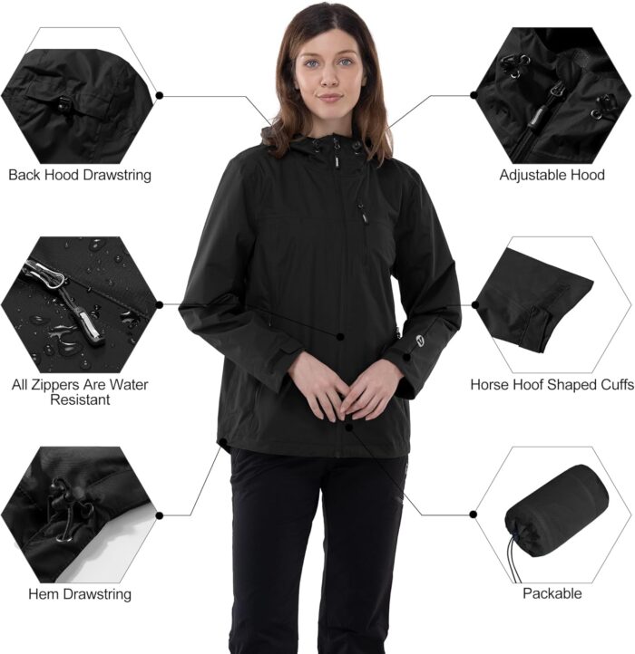 Outdoor Ventures Packable Rain Jacket Women Lightweight Waterproof Raincoat with Hood Cycling Bike Jacket - Image 5