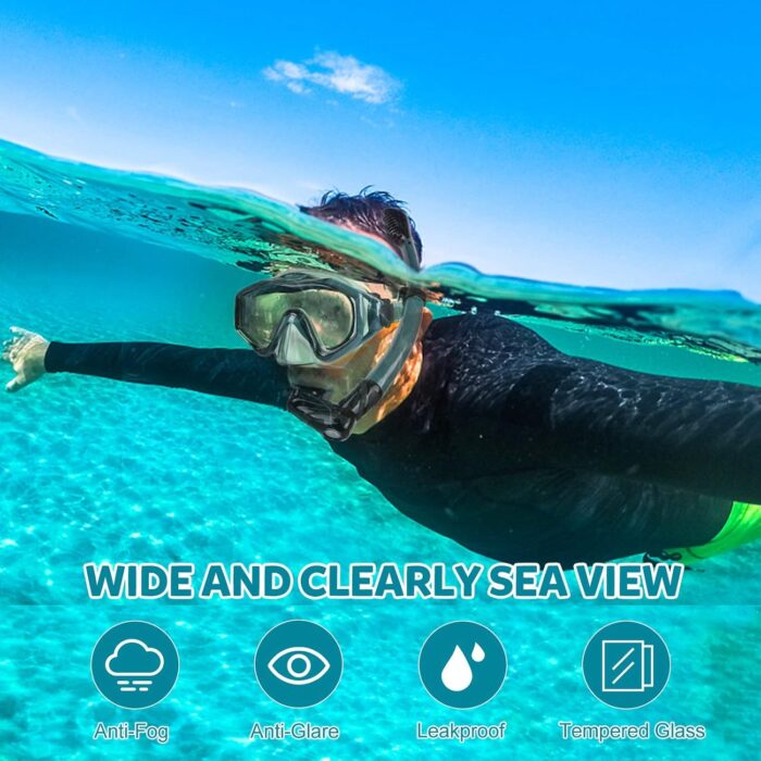 KUYOU Mask Fins Snorkeling Gear for Adults - Wide View Anti-Fog Mask, Full Dry Top Snorkel Gear Set - Image 2