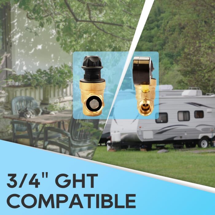 RVGUARD RV Water Pressure Regulator Valve With An Adjustable Knob, NO Tool Required, Brass Lead-Free Water Pressure Reducer with Gauge and Inlet Screen Filter for RV Camper Travel Trailer - Image 6