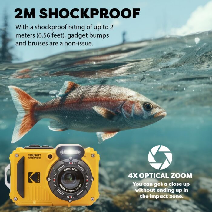 Kodak PIXPRO WPZ2 Rugged Waterproof Shockproof Digital Camera 16MP 4X Optical Zoom 1080P Full HD Video, 2.7 LCD (Yellow), 32GB SD Card, Black Compact Camera Case, Floating Strap, Bundle (7 Items) - Image 4
