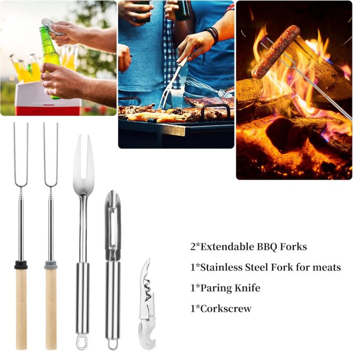 Camping Cooking Utensils Set, Stainless Steel Grill Tools, Camping BBQ Cookware Gear and Equipment for Travel Tenting RV Van Picnic Portable Kitchen Essentials Accessories - Image 4