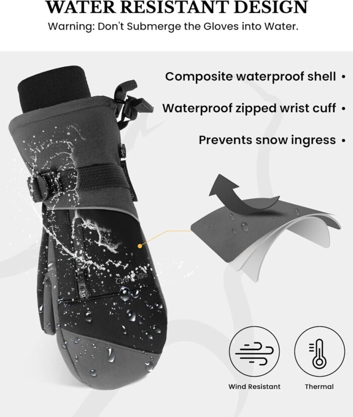 Winter Ski Mittens for Men Women Cold Weather- Warm Snow Mitts Gloves Waterproof & Windproof for Snowboard Snow Sports - Image 3