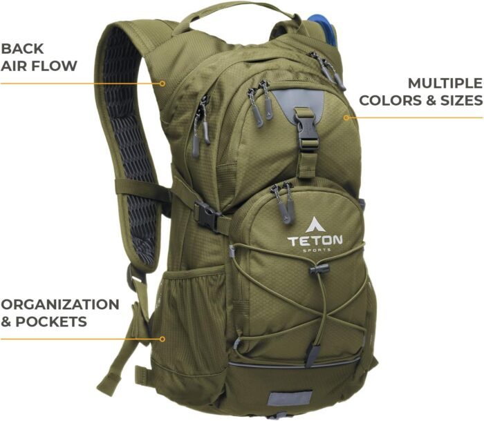 Teton Oasis Hydration Backpack – Lightweight Water Pack with Bladder for Hiking, Running, Cycling, Biking – 18L/22L Sizes – Sewn-in Rain Cover – Fits Men and Women - Image 2