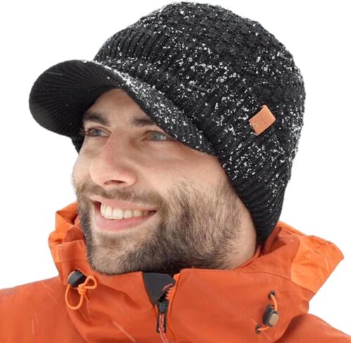 TOP-EX 50% Merino Wool Winter Hats Beanie with Brim Waterproof Warm Fleece Lined for Cold Weather