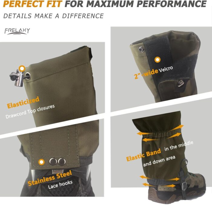 Frelaxy Leg Gaiters Ultra HIGH-Performance Hunting Gaiters, 100% Waterproof Hiking Gaiters with Upgraded Rubber Foot Strap, Adjustable Snow Boot Gaiters - Image 4