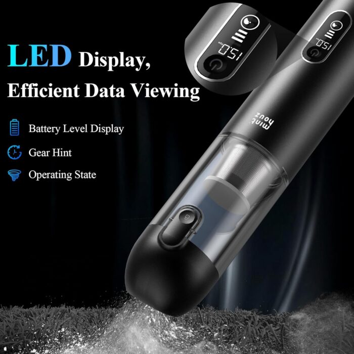 Car Vacuum Portable Cordless - 20000PA High Power Handheld Vacuum with LED Display, 2.5H Fast Charging Up to 45 Mins of Runtime, Hand Vac Cordless Rechargeable for Car Home Corner Cabinet - Image 4