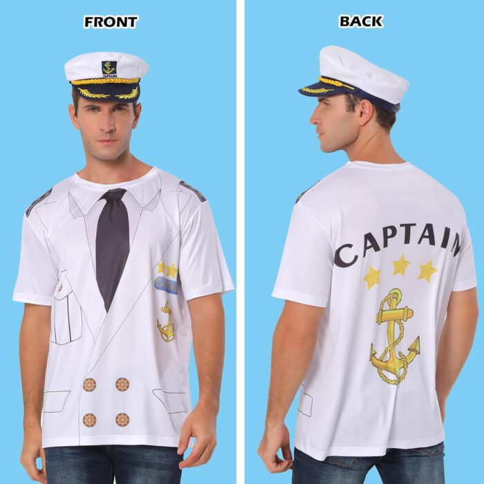 Novelty Mens Boat Captain T Shirts, Yacht Rock Nautical Cruise Uniform Party Costume Tee - Image 3