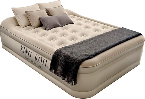 King Koil Luxury Built-in Pillow Top Queen Air Mattress with Built-in High-Speed Pump Best for Home, Camping, Guests, 20" Queen Size Double High Airbed, Blow Up Mattress, Waterproof, 1-Year Warranty