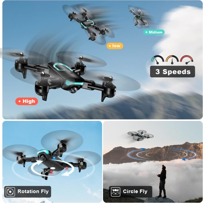 Drone with Camera, Foldable Drone for Beginners with 1080P Camera, Upgrade Altitude Hold, Circle/Rotating/Waypoint Fly, 3D Flip, One Key Start, 3 Speed Mode, 2 Batteries - Image 6